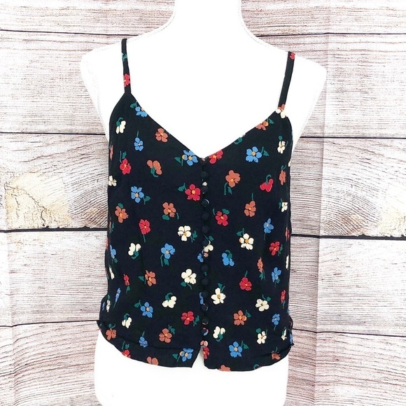 Madewell Black Button-Down V-neck Cami in Pressed Flowers Size 2 - Picture 3 of 12